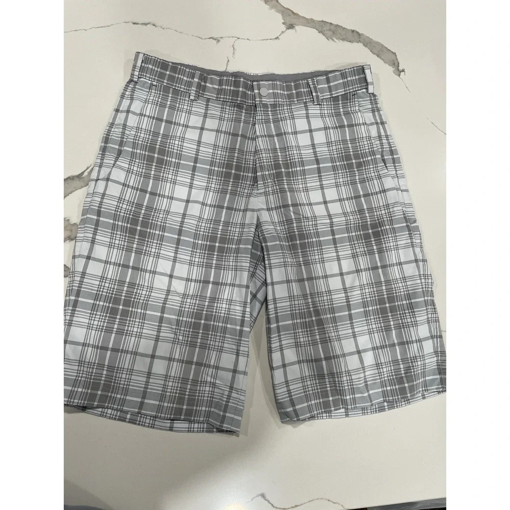 Nike Sz 32 Mens Dri Fit White Plaid Tour Performance Golf Shorts AK103‎